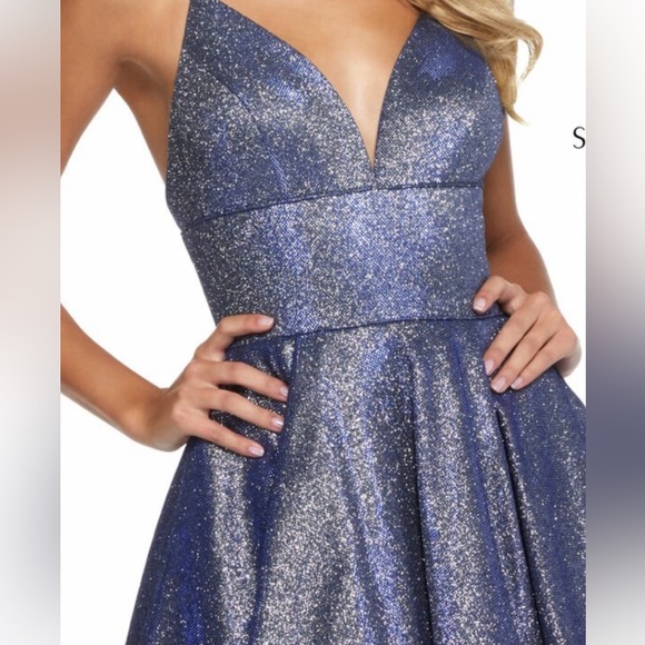 NWT Sherri Hill shimmery Blue party dress- fit and flare. Size 0 - Picture 3 of 14
